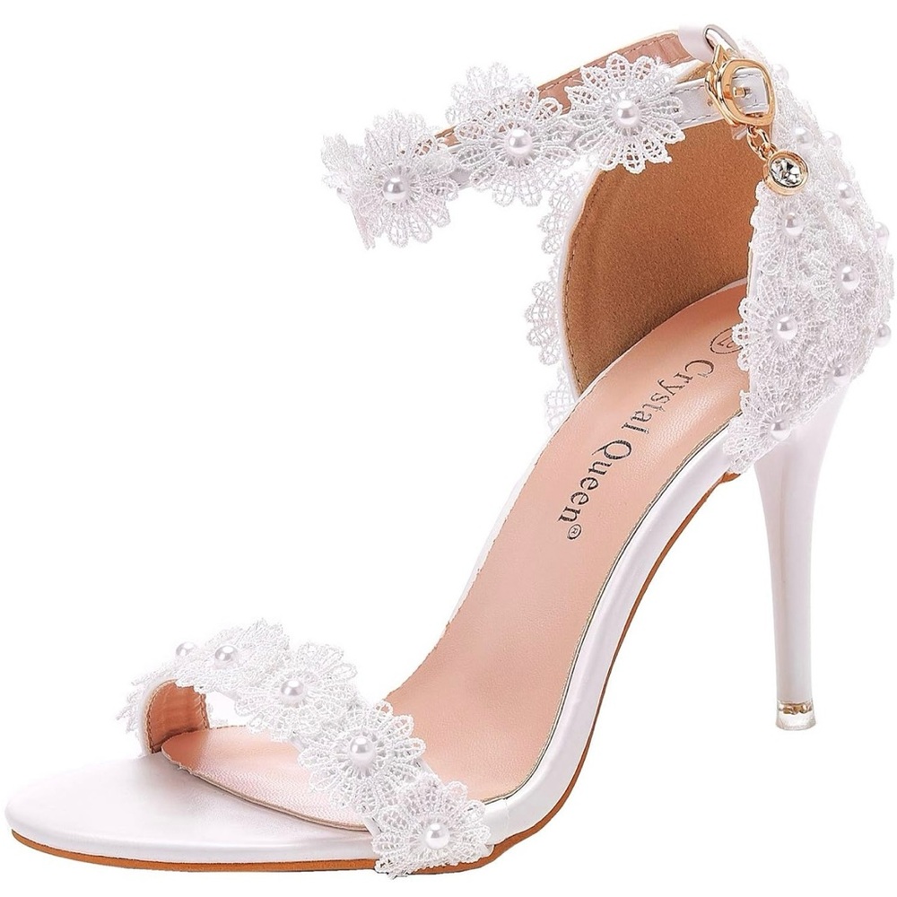 White Floral Lace Heels